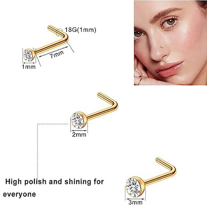 23-40 Pcs Gold Nose Rings & Studs - 18G & 20G Nose Piercing Jewelry - L Shape, Hoop & Screw Body Jewelry for Women & Men - color: Gold-D-18G