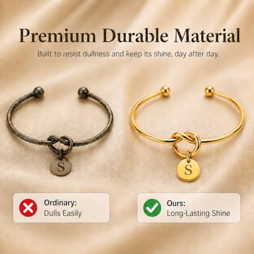 LemonRose Initial Bracelets for Women - Dainty Tie the Knot Letter A-Z 14K Gold Plated for Women Gold Cuff Bracelet for Womens Jewelry Personalized Bridesmaid Proposal Gifts - color: Gold S