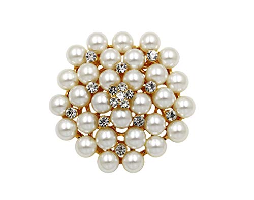 COLORFUL BLING Elegant Imitation Pearl Floral Crystal Brooch Pin for Wedding Bridal Fashion Jewelry - color: Gold