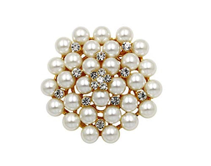 COLORFUL BLING Elegant Imitation Pearl Floral Crystal Brooch Pin for Wedding Bridal Fashion Jewelry - color: Gold