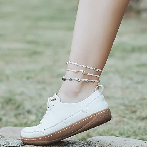 Waterproof String Anklets Cute Beaded Ankle Bracelets Beach Wave Anklet Stainless Steel Coin Boho Ankle Jewelry for Women - color: Wheat