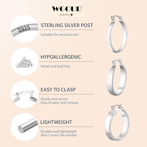3Pairs 14K Gold Plated Chunky Hoop Earrings Set for Women, Trendy Hoop Earring 925 Sterling Silver Post - Hypoallergenic Thick Lightweight Twisted Hoops Dainty Gold Earrings for Women Jewelry Gifts - color: Silver 01