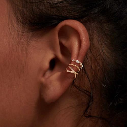 Ear Cuff Earrings for Women Non Piercing,Dainty 14K Gold Plated Chain Cartilage Earrings Set Gold Statement Cuff Earring Stack Fashion Cartilage Earrings for Women Trendy Gold Jewelry - color: ear cuff1-Gold
