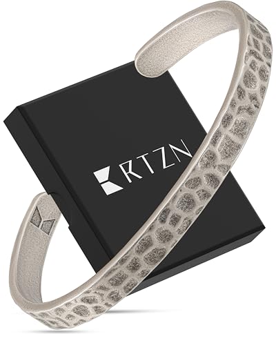 Cuff Bracelet for Men Premium Stainless Steel Mens Bangle Bracelets Silver Cuff Bracelet Waterproof & Non-Tarnish Minimal Western Bracelet - color: Hammered, size: Medium