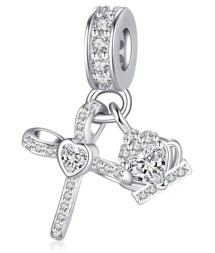 Silver Cross Birthstones Charm Fit for Pandora Charms Bracelet Crown Dangle Charms Beads Birthday Jewelry Gifts for Women - style: April