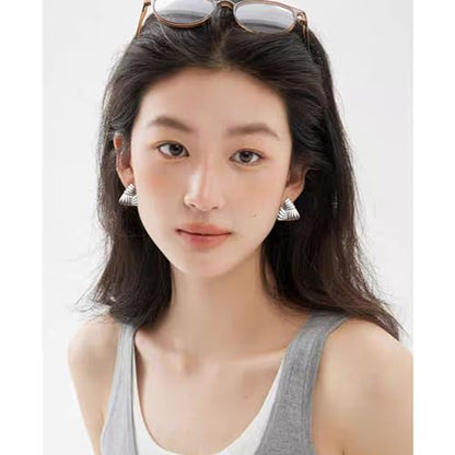 Statement Chunky Gold Earrings for Women Unique Square Stainless Steel Heaven Mayhem Button Stud Earrings Trendy Jewelry - style: Silver Triangle