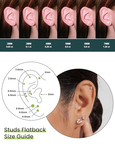 6 Pairs Stud Earrings Set, Hypoallergenic Cubic Zirconia 316L Earrings Stainless Steel CZ Earrings 3-8mm (Steel color) - color: A-010-Champagne Color