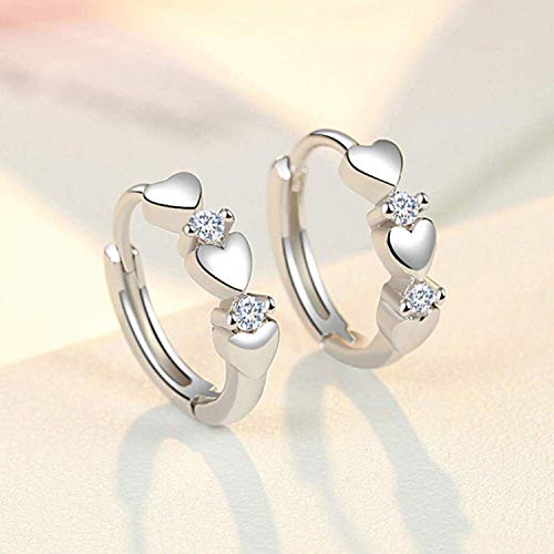CiNily 14K White Gold Plated Small Hoop Earrings for Women Girls Heart Cubic Zirconia Hypoallergenic Earrings - color: Silver-white