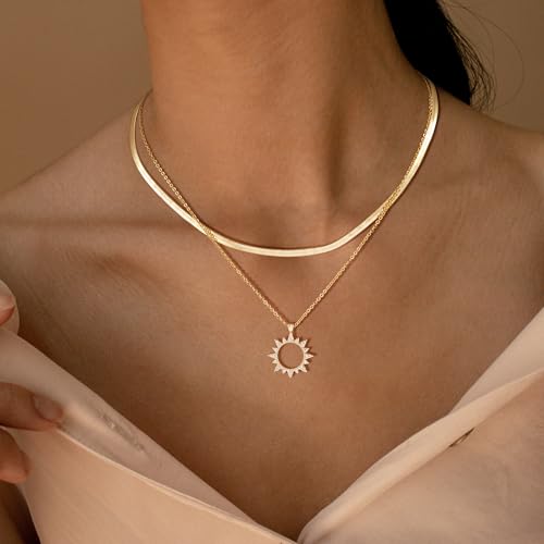 MFRYK Gold/Silver Necklaces Stack For Women,14K Gold/Sterling Silver Plated Simple Layered Choker Necklaces For Women,Stackable Multilayer Pearl Cross Disc Circle Pendant Cuban Herringbone Snake Paperclip Chain Necklaces Set Jewelry Gift for Women - style