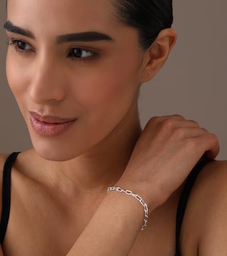 LeCalla 925 Sterling Silver Hammered Link Bracelets for Women | Handmade Bohemian Textured Chain & Oval Link Bracelet | Women's Adjustable Paperclip, Circle & Oval Hammered Bracelets - color: Paperclip Link