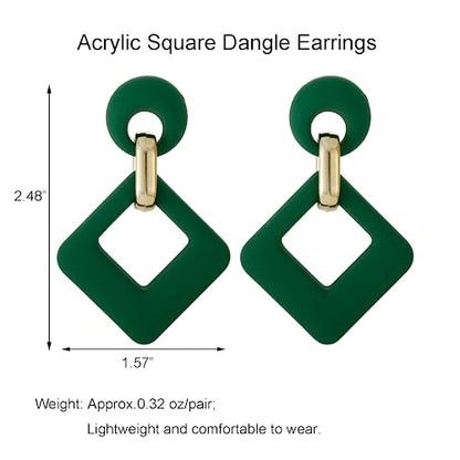 RUOFFETA Acrylic Rectangle Earrings, Fashion Acrylic Square/Oval/Hoop Statement Drop Earrings for Women - color: Dark Green