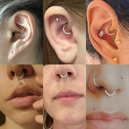 GAGABODY Septum Ring 16 Gauge Earrings Daith Jewelry Surgical Steel Hinged Nose Rings Nose Hoop Cartlidge Earring Hoop Helix Rook Piercing Jewelry - color: Style1:1pc Gold-Clear CZ