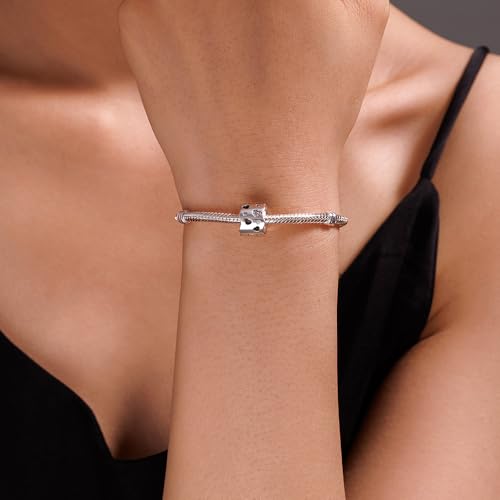 KEQ Clip Spacer Charm for Bracelet 925 Silver Pave Cubic Zirconia Clip Lock Stopper Bead Spacer For Women Bracelets Stopper Birthday Gifts European Openable Beads 2pcs - color: Heart