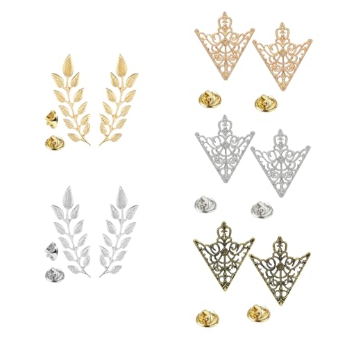 WCRAZYE Retro Hollow Pattern and Angle Triangle Collar Pins for Men Women Fashion Simple Gold Silver Palace Brooch Clip Pin Brooches Buckle Shirt Collar Decoration Parts - style: 5 Pairs Leaf Triangle Pins