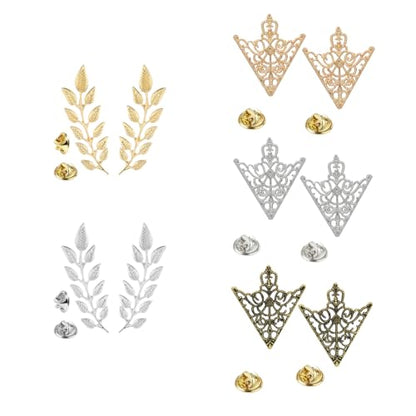 WCRAZYE Retro Hollow Pattern and Angle Triangle Collar Pins for Men Women Fashion Simple Gold Silver Palace Brooch Clip Pin Brooches Buckle Shirt Collar Decoration Parts - style: 5 Pairs Leaf Triangle Pins