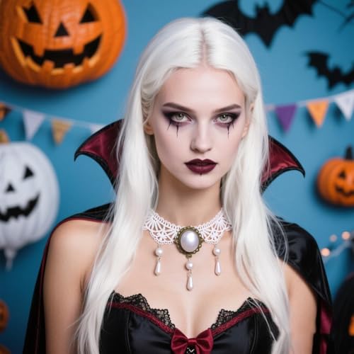 Vampire Choker Necklace for Women Gothic Lace Choker Necklace Y2K Goth Red Black Zirconia Pendant Necklaces Halloween Dark Bridal Vampire Costume Jewelry Accessories - style: Style-F