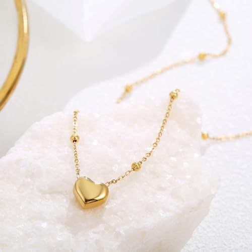 14K Gold Plated Heart Necklace for Women - Dainty Tiny Pendant Choker, Simple Gold Chain Jewelry, Trendy Birthday Gifts for Her