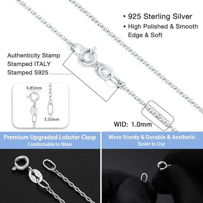 Jewlpire 18k Gold Plated 925 Sterling Silver Chain Necklace for Women, 1mm Cable Chain Necklace Sturdy & Shiny Women's Chain Necklaces 14 16 17 18 20 22 24 Inch - color: 925 Sterling Silver, size: 22 Inch