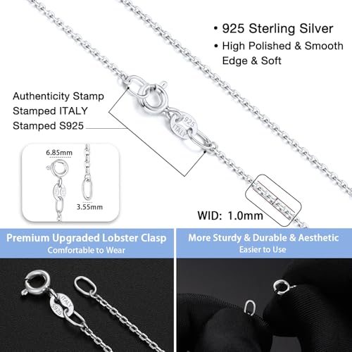 Jewlpire 18k Gold Plated 925 Sterling Silver Chain Necklace for Women, 1mm Cable Chain Necklace Sturdy & Shiny Women's Chain Necklaces 14 16 17 18 20 22 24 Inch - color: 925 Sterling Silver, size: 16 Inch