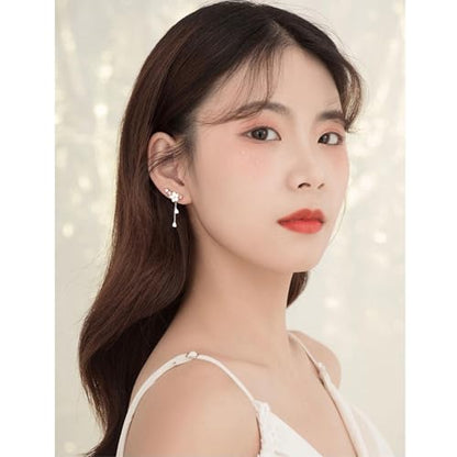Dangle Earrings for Women Cute Flower Earrings Unique 18K Gold & Silver Statement Sparkly Ear Climbers Earrings for Women Jewelry Trendy