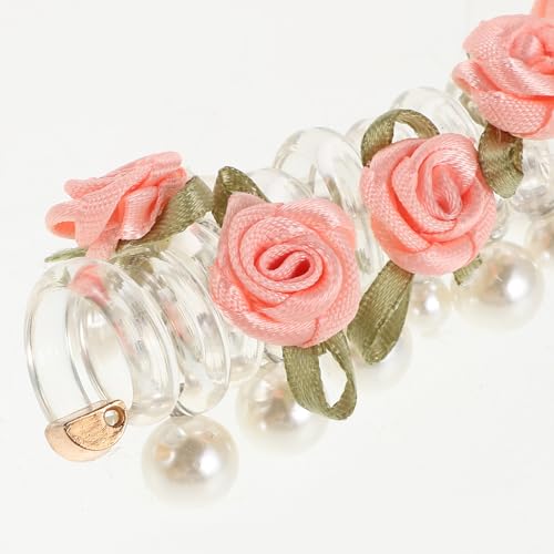 6pcs Pearl Flower Spiral Hair Ties Set – Multi Color (deep Pink, Cream, Light Pink) Coil Hair Bands for Women Ponytail Holders, No Crease Elastic Scrunchies for Festivals and Daily