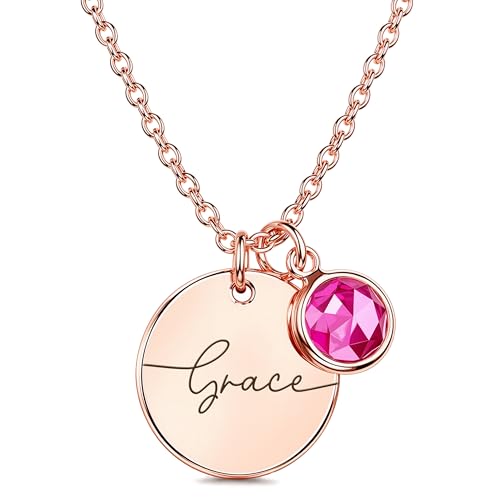 Custom Name Necklace with Birthstone for Women - Personalized Gift - Custom Birthday Gifts for Women, Mom, Grandma, Mama - Customized Name Plate Necklaces for Her - Jewlery Birthstone Charm