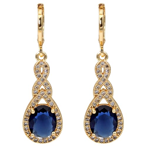 18K Gold Plated Flower Dangle Earrings for Women, Hypoallergenic Cubic Zirconia Earrings, Elegant CZ Drop Earrings, Statement Jewelry Gifts Party Fashion - style: OBS0470-Navy