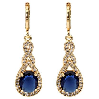 18K Gold Plated Flower Dangle Earrings for Women, Hypoallergenic Cubic Zirconia Earrings, Elegant CZ Drop Earrings, Statement Jewelry Gifts Party Fashion - style: OBS0470-Navy