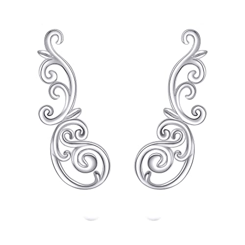 Ear Climbers Earrings for Women Sterling Silver Vintage Ear Crawler Earrings Jewelry Gifts for Women - style: Filigree