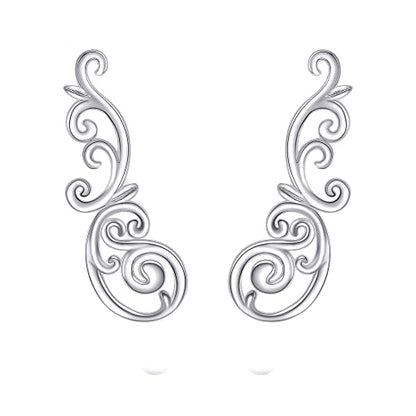 Ear Climbers Earrings for Women Sterling Silver Vintage Ear Crawler Earrings Jewelry Gifts for Women - style: Filigree