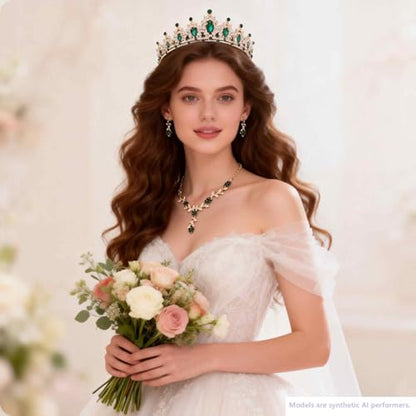 Kamirola Tiaras and Crowns for Women,Tiaras Earrings Necklace, Crystal Bridal Jewelry Set, Costume Party Halloween Prom Pageant Jewelry for Women(TR45) - color: Gold Green