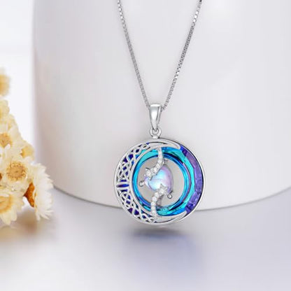 TOUPOP Birthstone Necklace Women Sterling Silver Moon Star Birthday Jewelry | Celtic Moon Pendant with Blue Crystal Anniversary Christmas Jewelry Gifts for Wife Mom Her - color: A-13-Moonstone