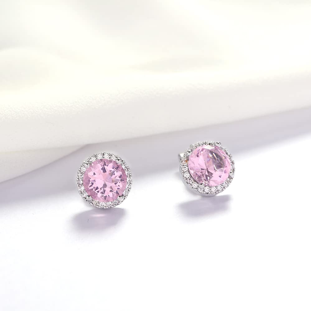 YOQUCOL 10MM Cubic Zirconia Crystal Clip On Stud Earrings Round Non Pierced Earrings for Women - color: Pink