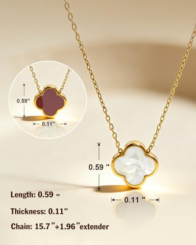 Four Leaf Clover Necklace 18K Gold Plated Necklaces for Women Lucky Flower Pendant Adjustable Link Chain Stainless Steel Dainty Trendy Simple Jewelry Gifts for Women - color: 1G-Red+White