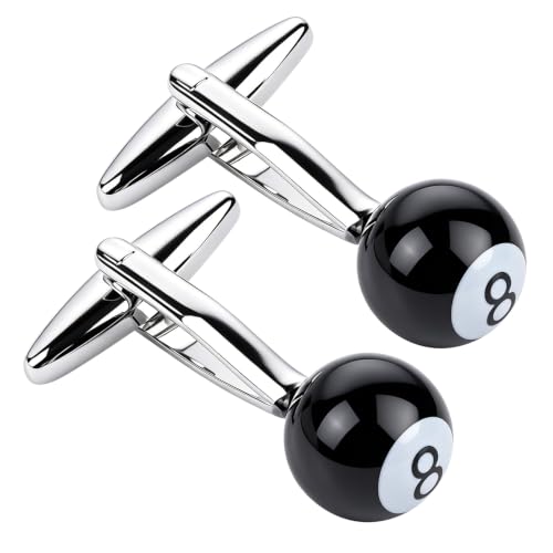 2 Pack Black 8 Ball Cufflinks Billiard Ball Cufflink Shirt Accessories for Men