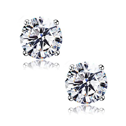 "STUNNING FLAME" Trillion-cut/Cushion-cut/Emerald-cut/Marquise-cut ... 18K White Gold Plated Sterling Silver Cubic Zirconia Simulated Diamond Stud Earrings for Women - color: Round-Cut, size: small-white gold plated silver