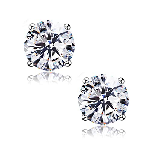 "STUNNING FLAME" Trillion-cut/Cushion-cut/Emerald-cut/Marquise-cut ... 18K White Gold Plated Sterling Silver Cubic Zirconia Simulated Diamond Stud Earrings for Women - color: Round-Cut, size: small-white gold plated silver