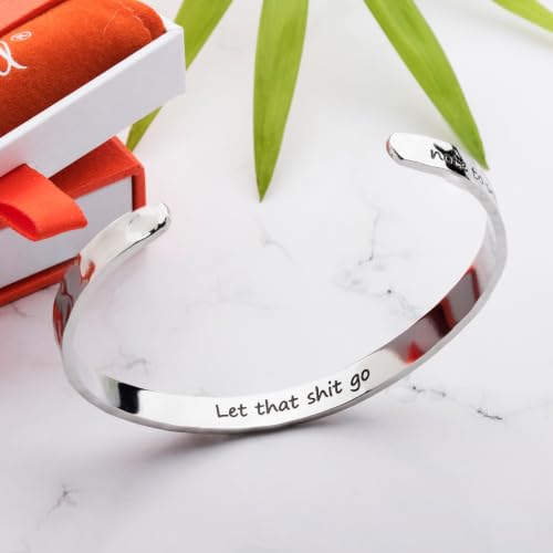 Bracelet - Gifts for Women – Inspirational, Friendships, Love, Mom, Daughters, Sisters, Christian, Graduations, Memorials & Wedding Gifts – 100+ Phrases – Stainless Steel, Gift Ready - color: BADASS Gift - Note to Self.... Let that sh*t go - SILVER