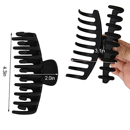 2 Pack Big Hair Claw Clips Nonslip Large Claw Clip for Women and Girls Hair,Strong Hold Grips Hair Accessories 4 Inch (Black) - color: Black