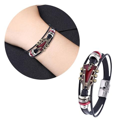 Leather Strap Elegant Wrist Jewelry Multilayer Wristband Everyday Wear Suitable for Various Occasion Multilayer Wrap - color: Black
