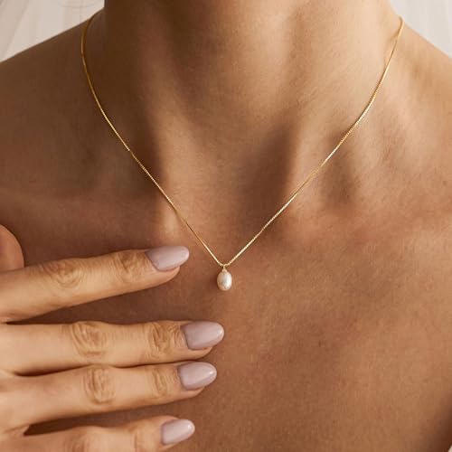 Pearl Necklaces for Women,Dainty Gold Pendant Necklaces Waterproof Jewelry | 14K Gold Plated Pearl Necklaces,Dainty Elegant Wedding Necklace,Small Cute Adjustable Minimalist Necklace,Non Tarnish Jewelry - color: GOLD-2