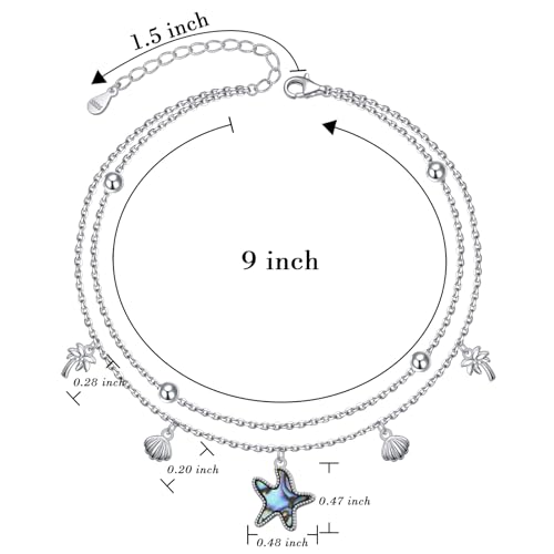 Anklets for Women 925 Sterling Silver Adjustable | Rose Sunflower Dragonfly Infinity Heart Starfish Shell Cherry Summer Beach Ankle Bracelet Waterproof Foot Chain Jewelry