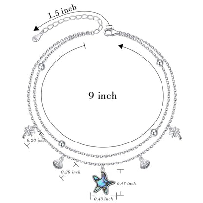 Anklets for Women 925 Sterling Silver Adjustable | Rose Sunflower Dragonfly Infinity Heart Starfish Shell Cherry Summer Beach Ankle Bracelet Waterproof Foot Chain Jewelry