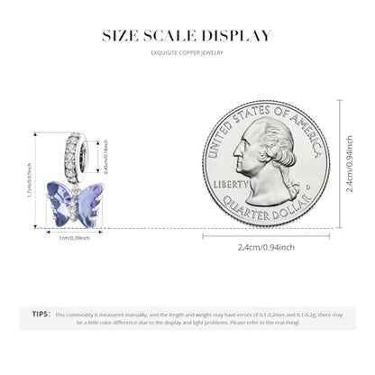 BISAER 925 Sterling Silver Charms for Bracelets Cat Dog Sloth Animal Beads Butterfly Fairy Heart Dangle Pendant Charms - color: Butterfly-Blue