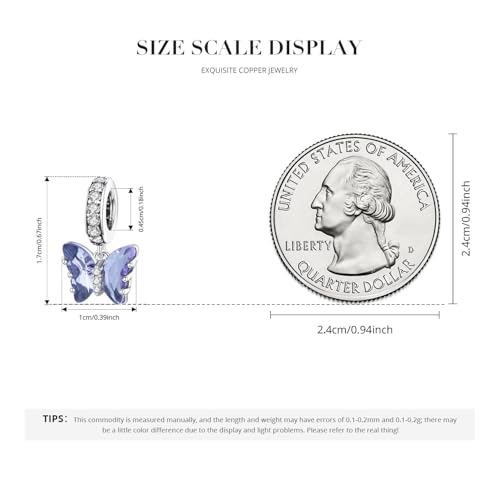 BISAER 925 Sterling Silver Charms for Bracelets Cat Dog Sloth Animal Beads Butterfly Fairy Heart Dangle Pendant Charms - color: Butterfly-Blue