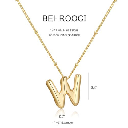 Gold Bubble Initial Necklace for Women Balloon Letter Necklace 18K Gold Plated Dainty Alphabet Pendant Puffy Name Personal Necklace - color: W