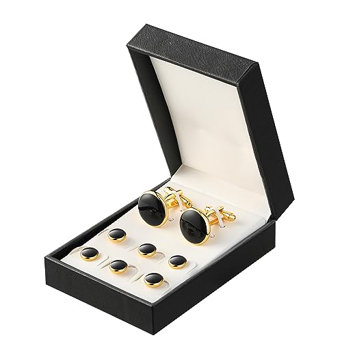 Men's Cufflinks & Tuxedo Studs Set - 316L Stainless Steel Formal Wedding Jewelry, Groomsmen Gift Set with Gift Box - color: 8pcs gold