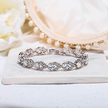 Crysdue Marquise Teardrop Cubic Zirconia Wedding Bridal & Prom Tennis Bracelets for Brides Bridesmaids, Silver/Gold/Rose Gold Plated Bracelet Gifts for Women - style: O_Clear 7.1-8.2 Inch