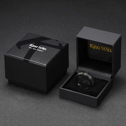 King Will Mens Tungsten Wedding Band with Cubic Zircon Inlay 7mm/8mm Flat Cut Comfort Fit Engagement Rings - color: B-Black&Black-8mm