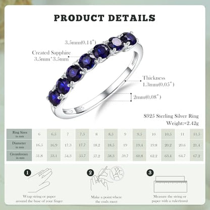 3.5mm Stackable Rings S925 Sterling Silver Created Birthstone & Cubic Zirconia Ring for Women Wedding Bands Anniversary Birthday Jewelry Size 6 to 10(with Box) - color: 09-Created Sapphire-Sep